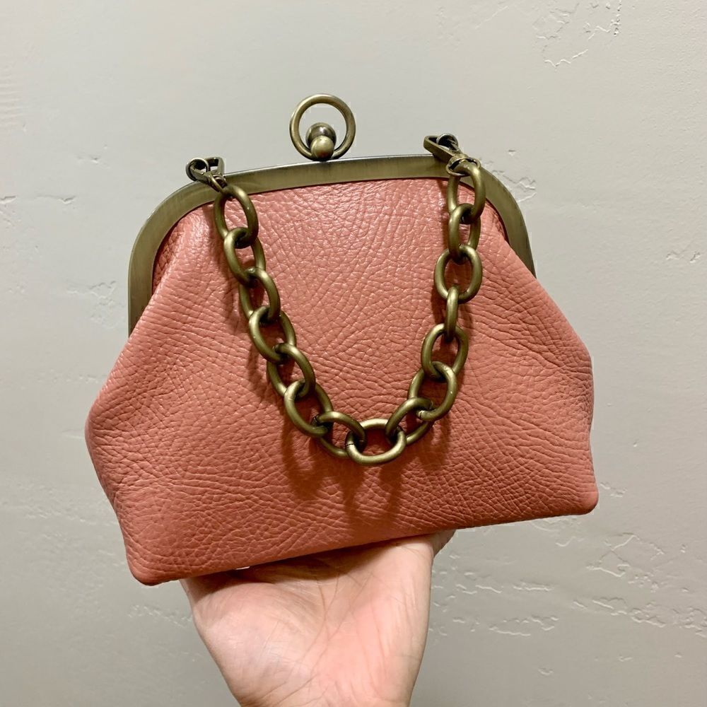Handmade Genuine Cowhide Leather Retro Style Kisslock Bag, Crossbody